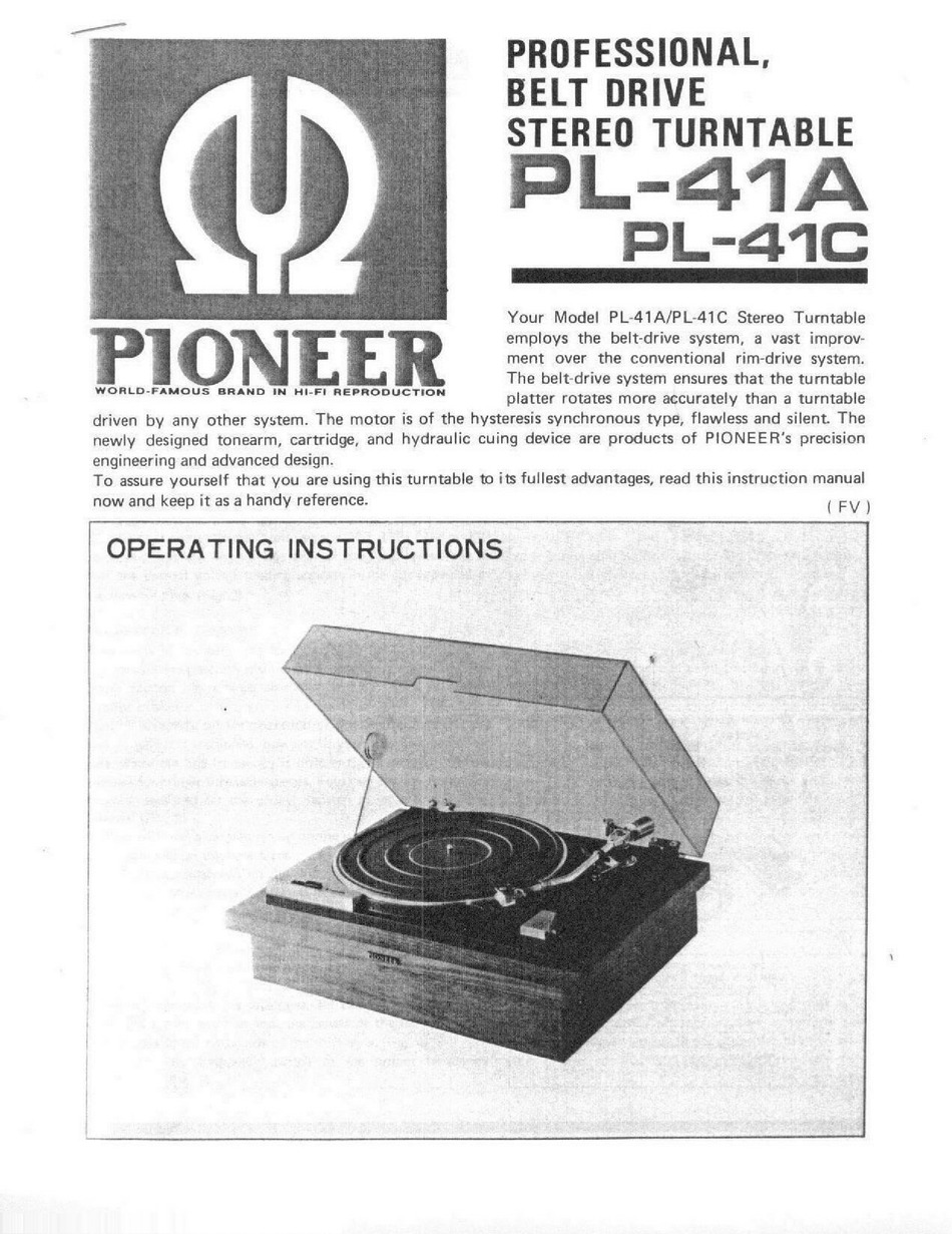 Pioneer Pl 41a Operating Instructions Manual Pdf Download Manualslib