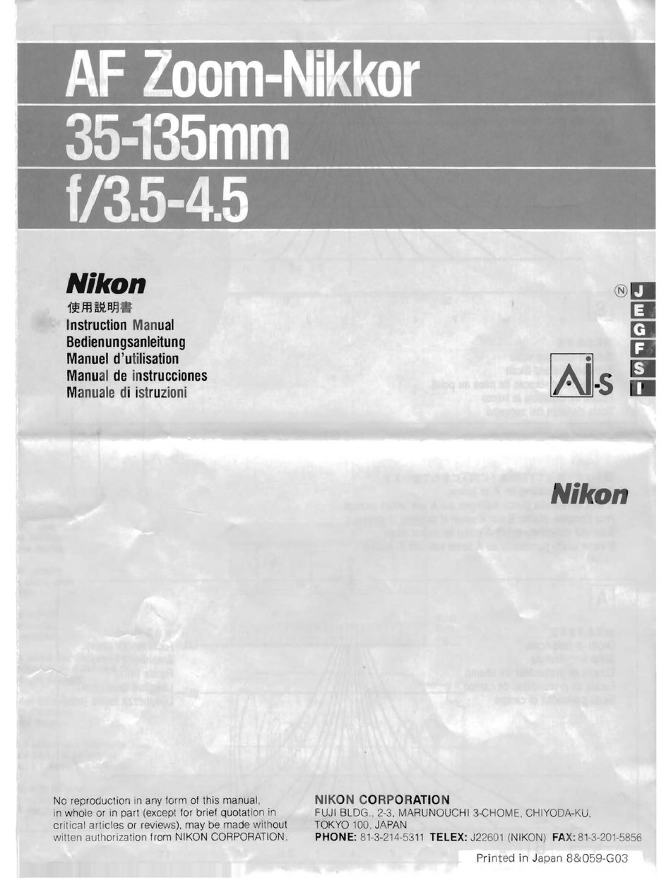 Nikon Af Zoom Nikkor 35 135mm F 3 5 4 5 Instruction Manual Pdf Download Manualslib