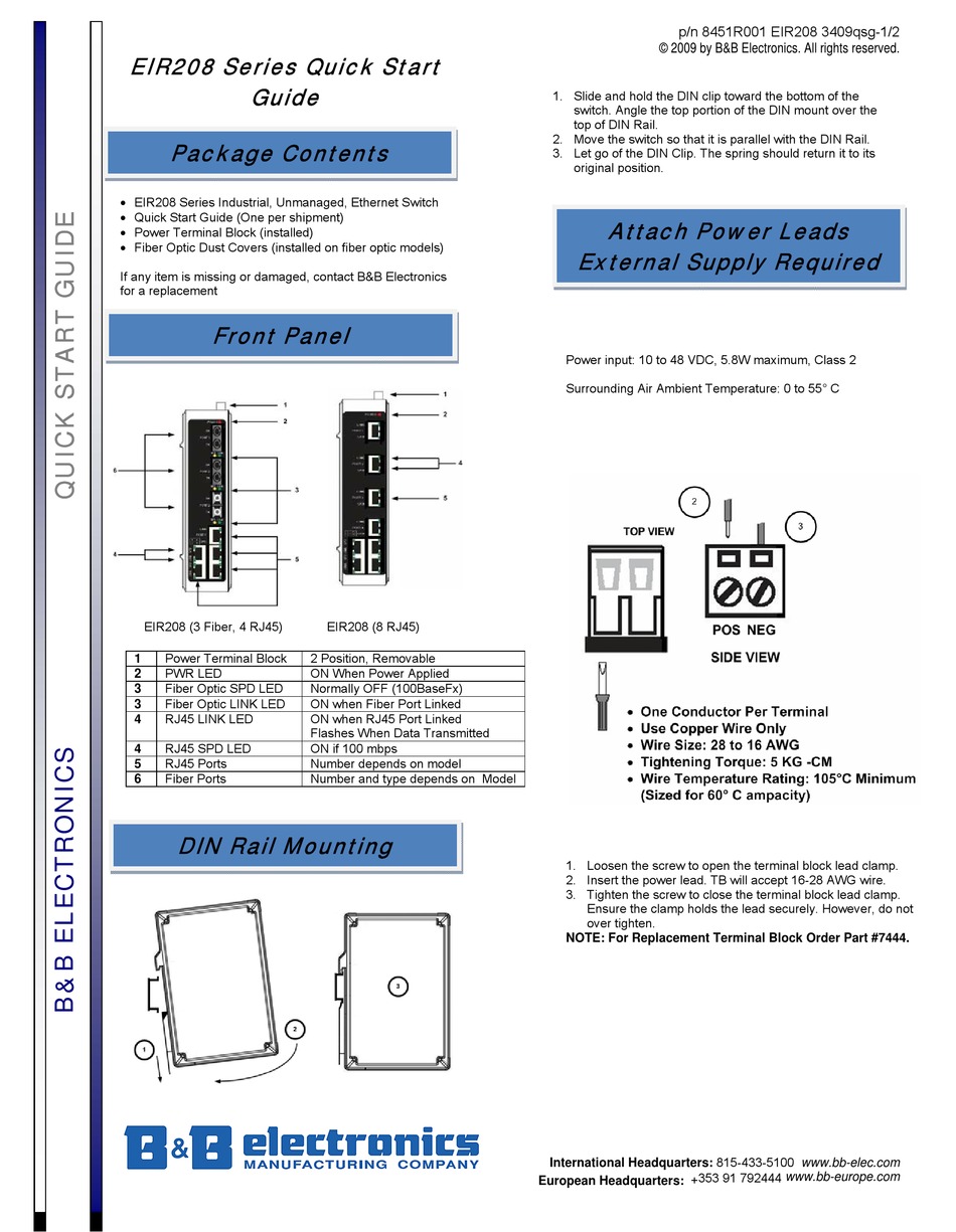 B&B EIR208 SERIES QUICK START MANUAL Pdf Download | ManualsLib