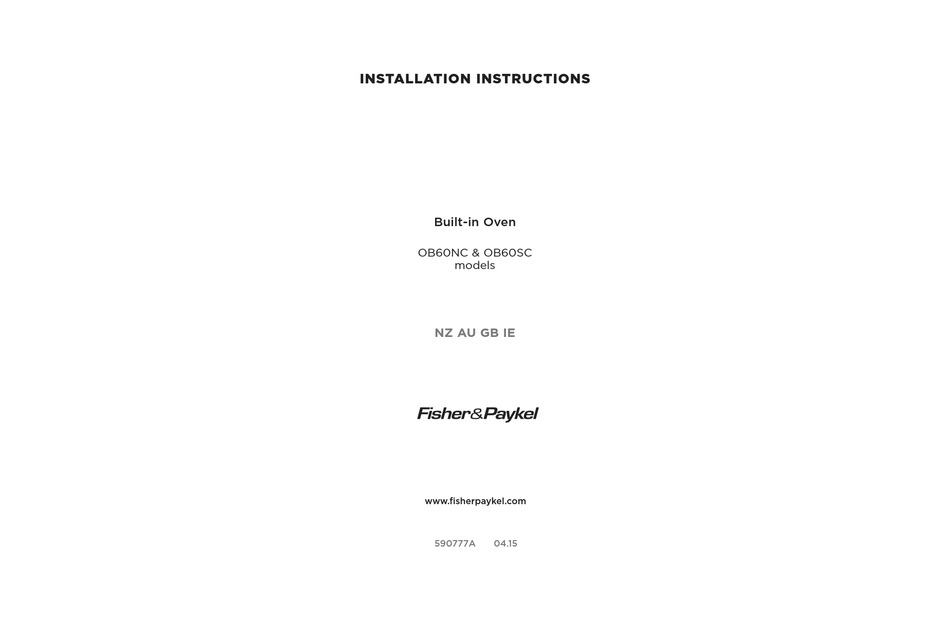 FISHER & PAYKEL OB60NC INSTALLATION INSTRUCTIONS MANUAL Pdf Download