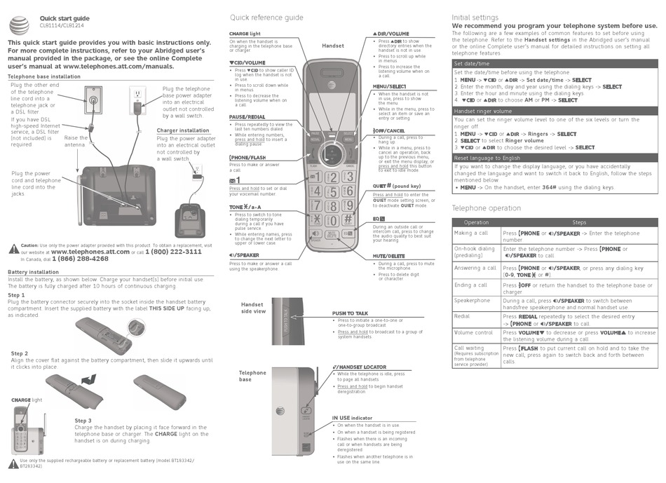 AT&T CL81114 QUICK START MANUAL Pdf Download | ManualsLib