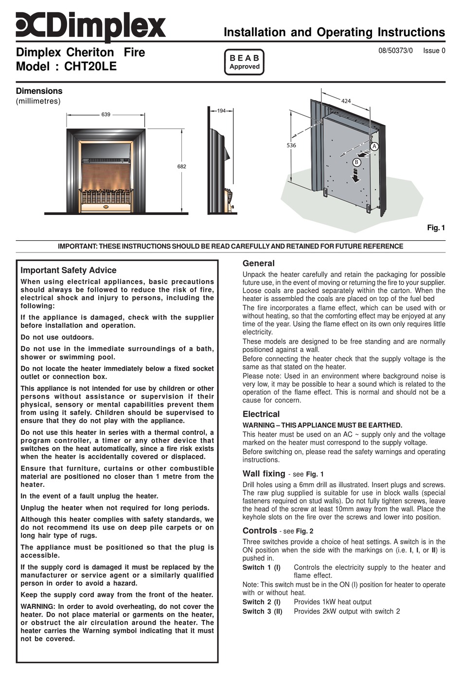 DIMPLEX CHT20LE INSTALLATION AND OPERATING INSTRUCTIONS Pdf Download |  ManualsLib