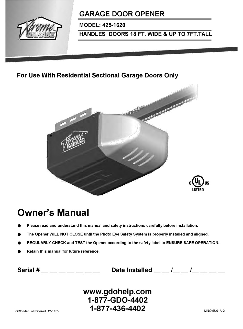 Xtreme Garage 425 1620 Owner S Manual Pdf Manualslib Xtreme Garage 425 1620 Owner S Manual, Xtreme Garage Door Openers Reviews
