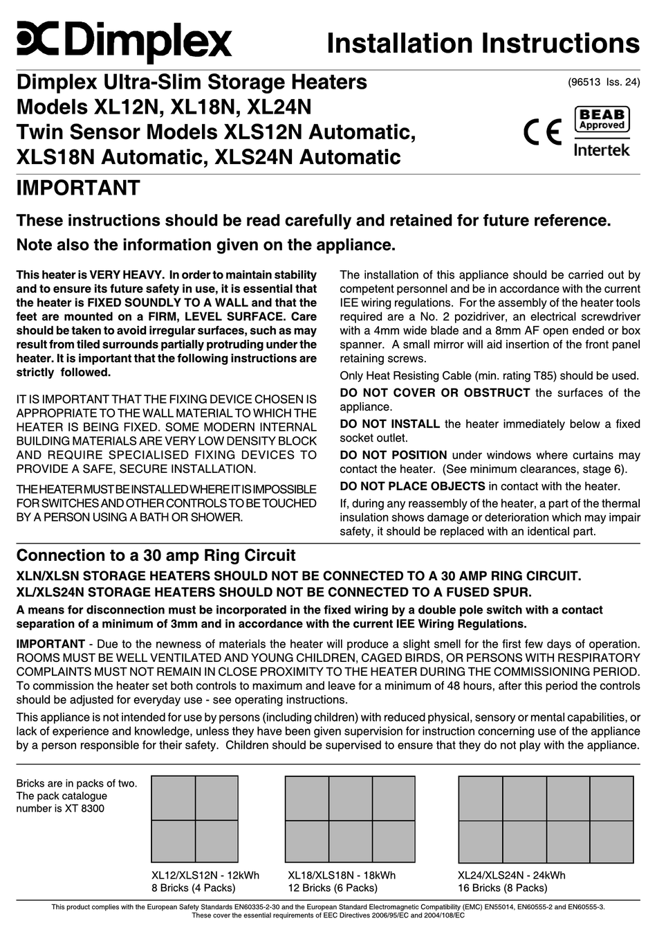 DIMPLEX XLS24N AUTOMATIC INSTALLATION INSTRUCTIONS MANUAL Pdf Download |  ManualsLib