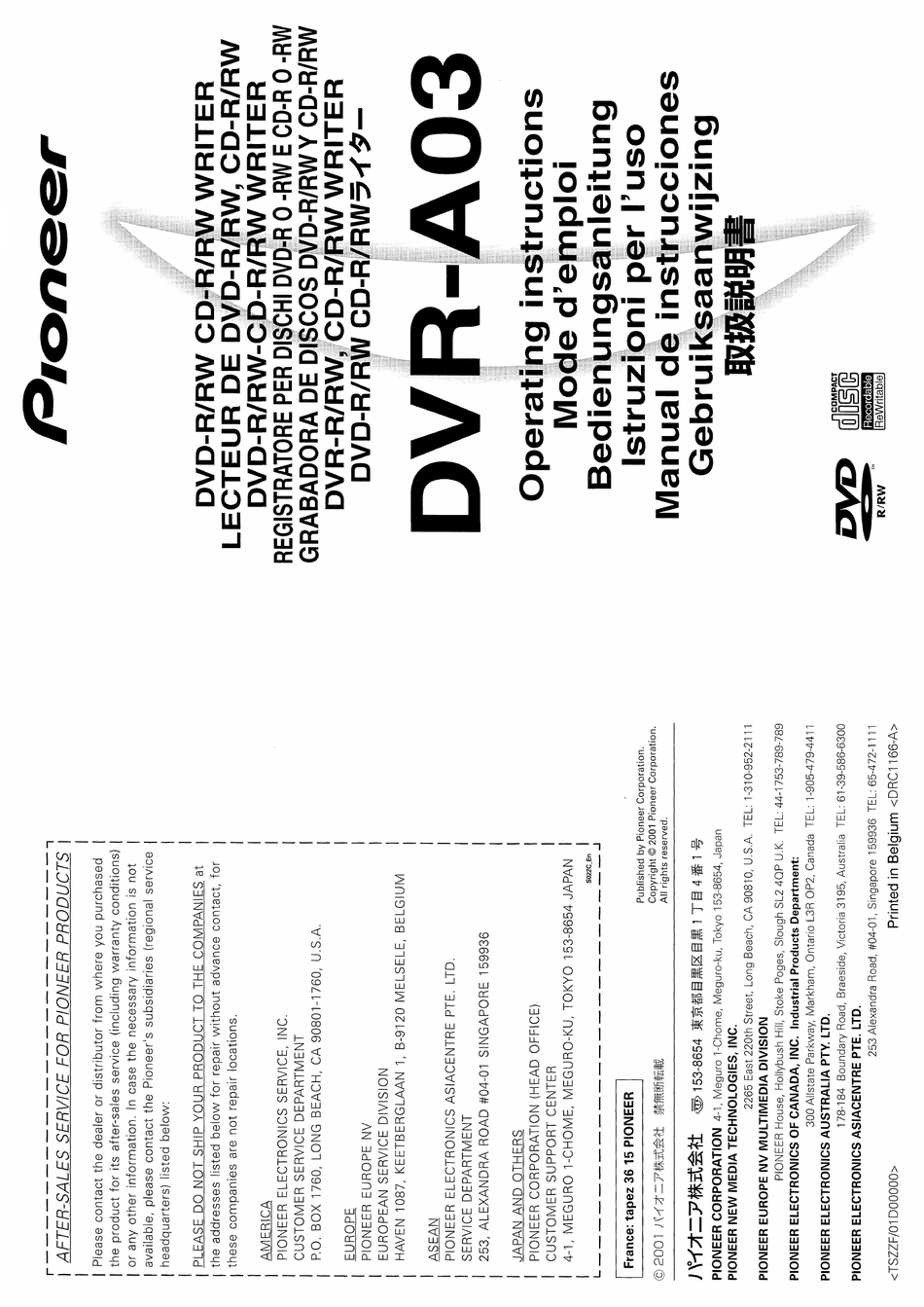 Pioneer Dvr A03 Operating Instructions Manual Pdf Download Manualslib