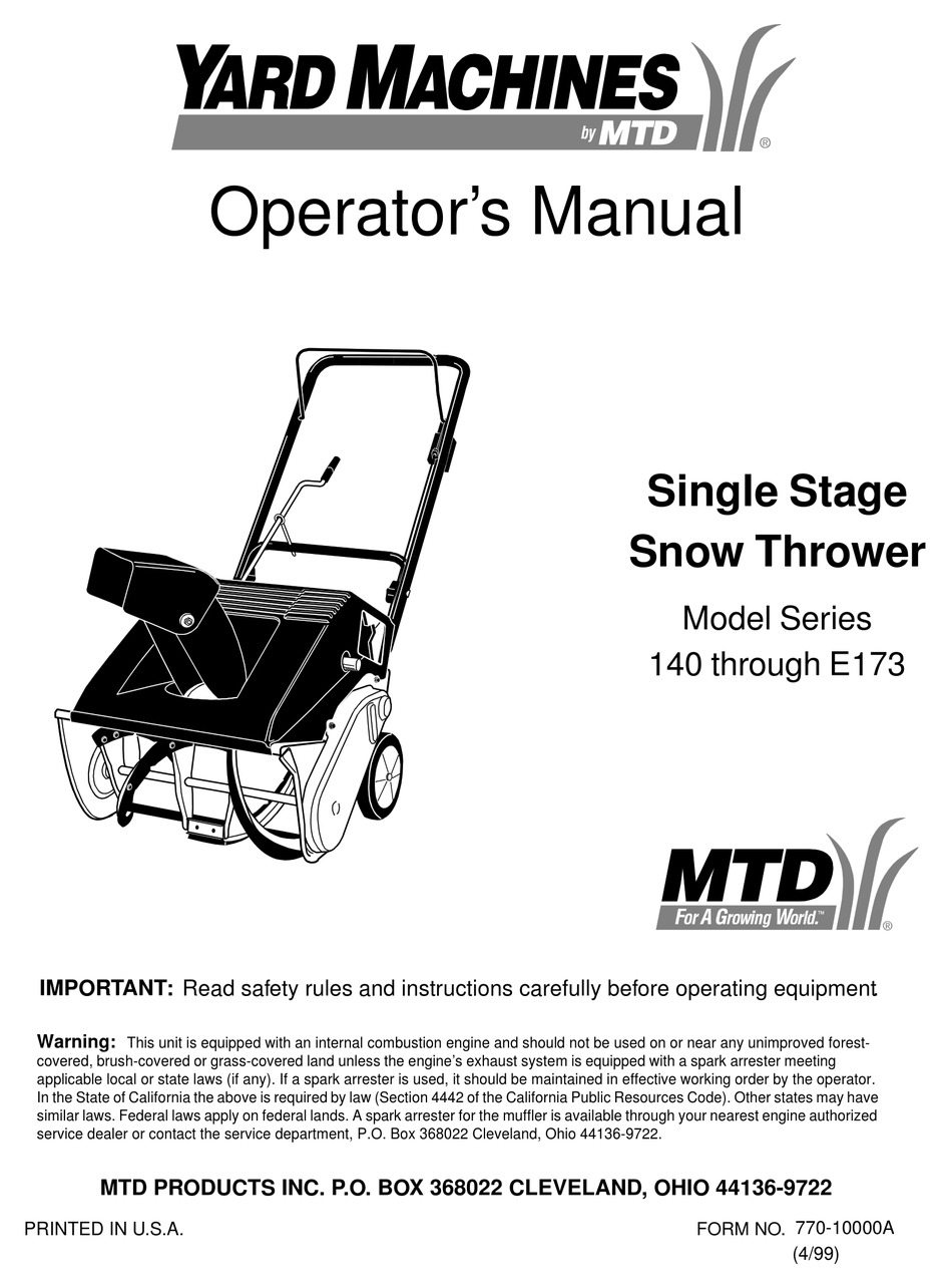 YARD MACHINES 140 OPERATOR