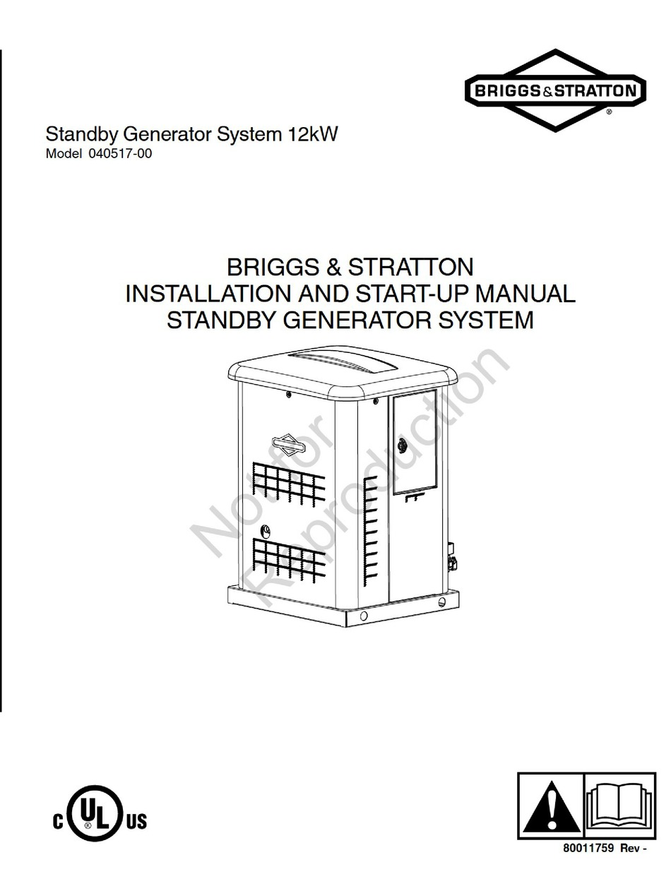 BRIGGS & STRATTON 04051700 INSTALLATION AND STARTUP MANUAL Pdf