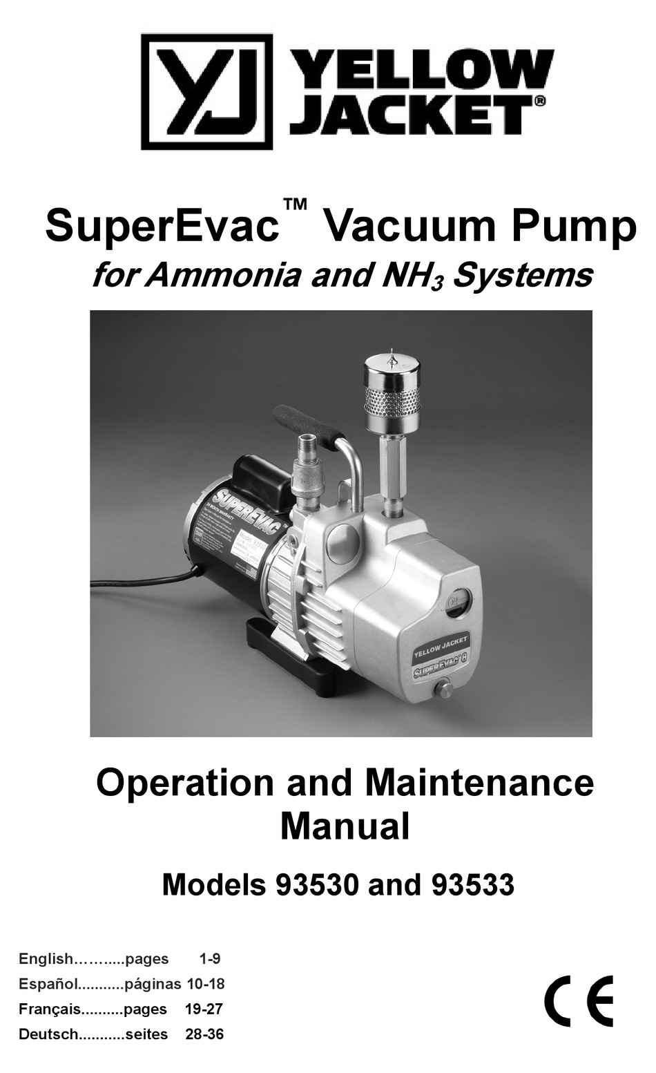 Yellow Jacket Vacuum Pump 93460 Parts Manual