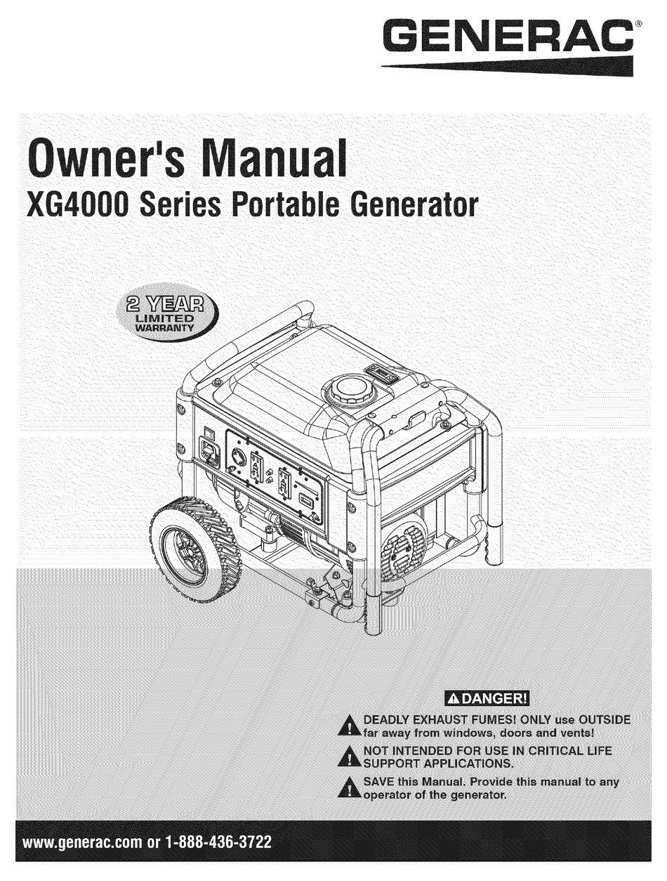 GENERAC POWER SYSTEMS XG4000 SERIES OWNER