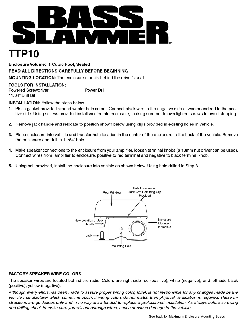 MTX BASS SLAMMER TTP10 DIRECTIONS Pdf Download ManualsLib