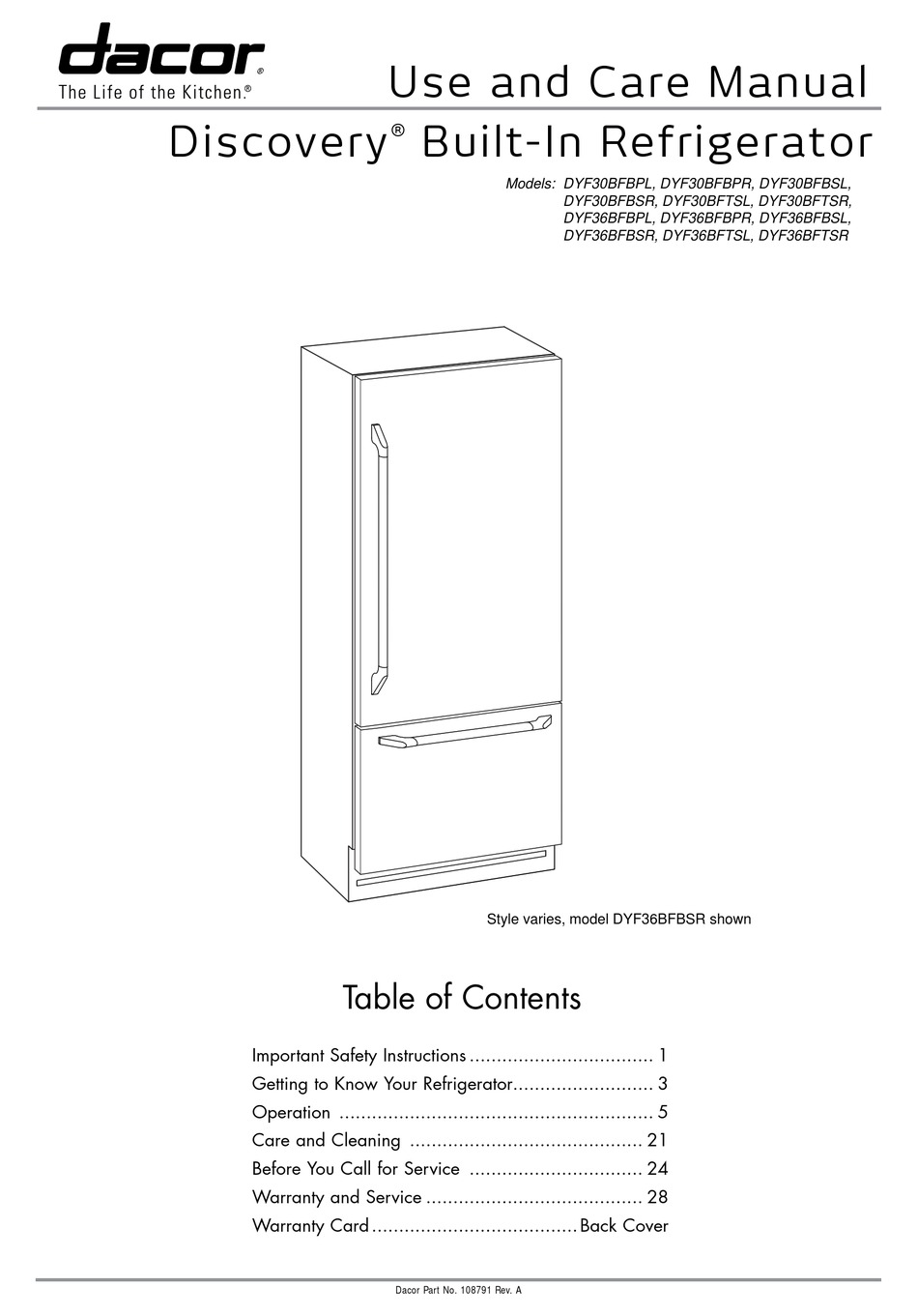 Dacor Discovery Dyf30bfbpl Use And Care Manual Pdf Download Manualslib