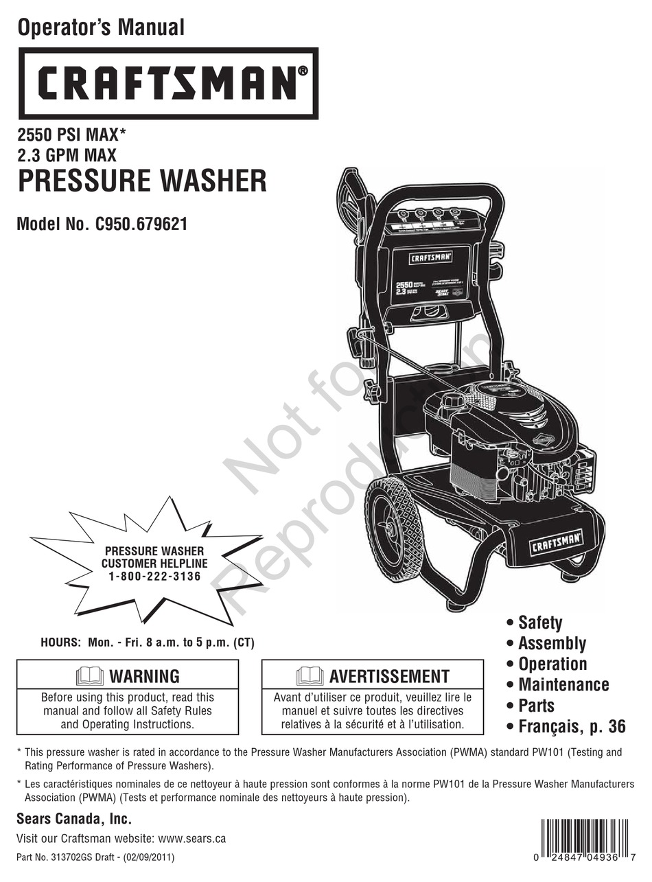 CRAFTSMAN C950.679621 OPERATOR'S MANUAL Pdf Download ManualsLib