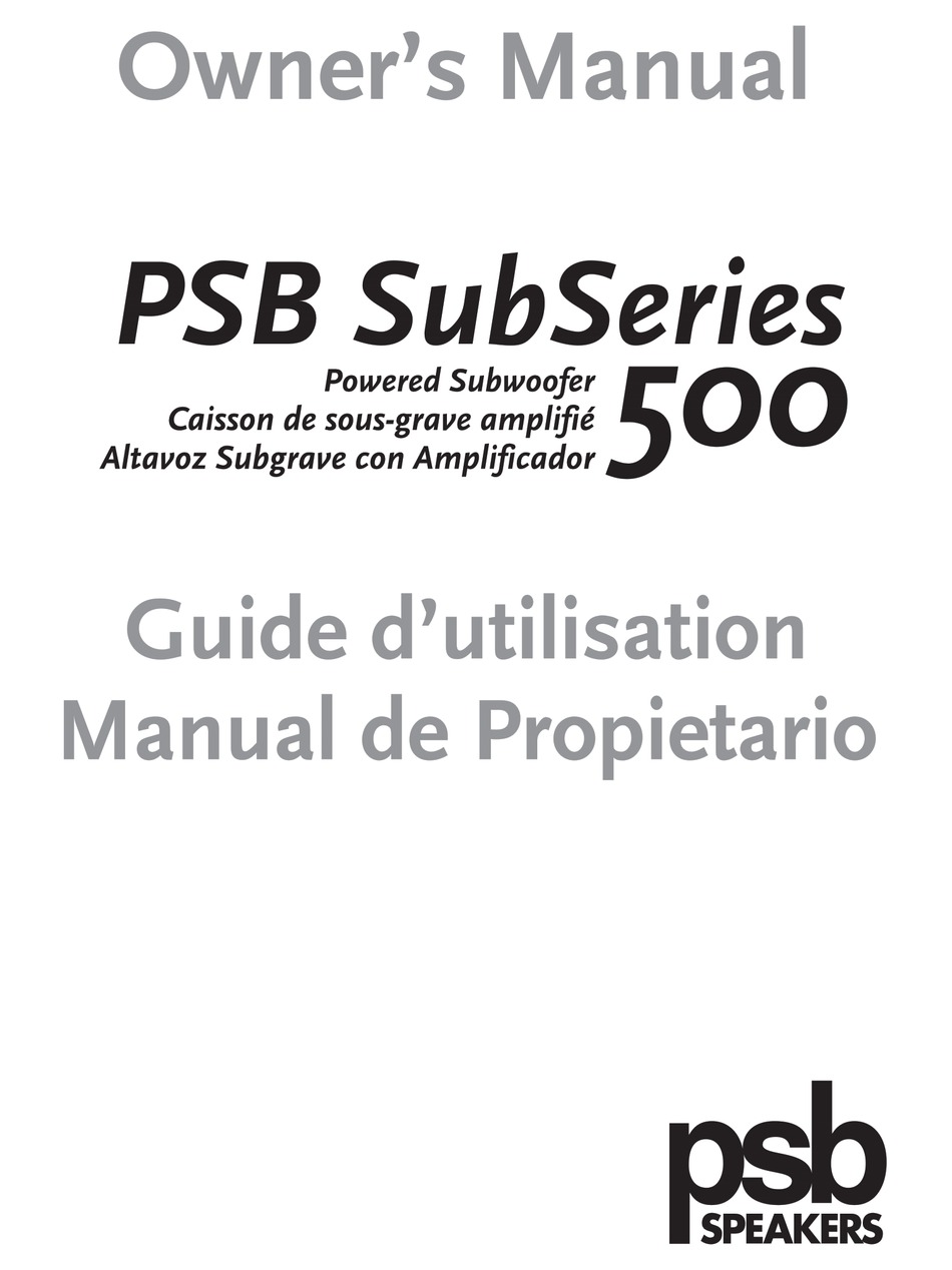 PSB SUBSERIES 500 OWNER'S MANUAL Pdf 