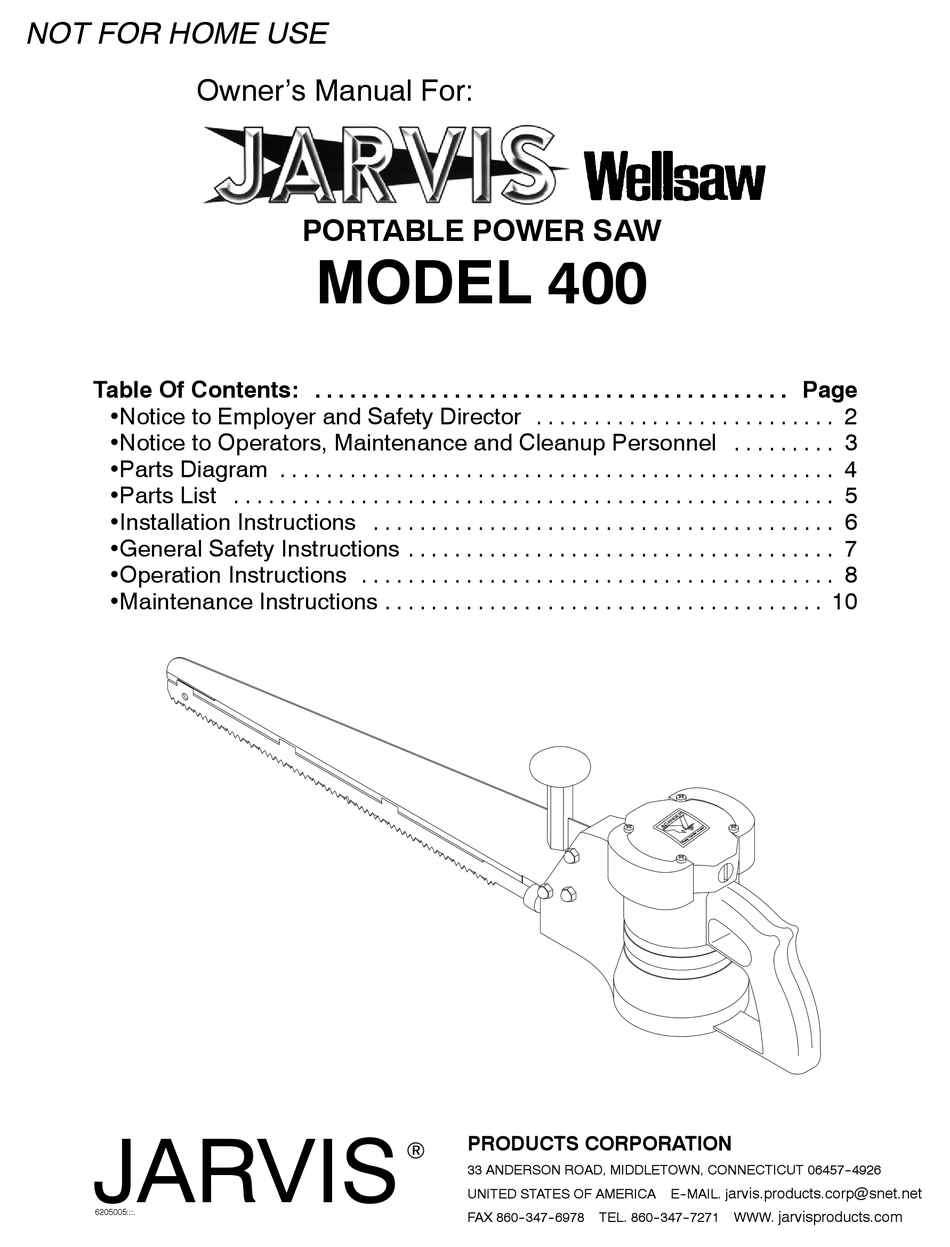 JARVIS WELLSAW 400 OWNER'S MANUAL Pdf Download ManualsLib