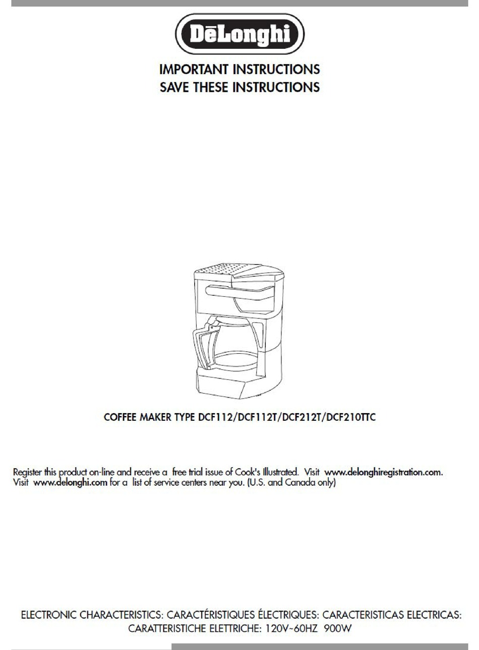 DELONGHI DCF112 IMPORTANT INSTRUCTIONS MANUAL Pdf Download