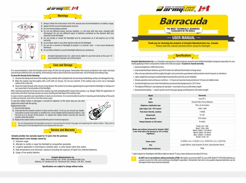 ARMYTEK OPTOELECTRONICS BARRACUDA USER MANUAL Pdf Download ManualsLib