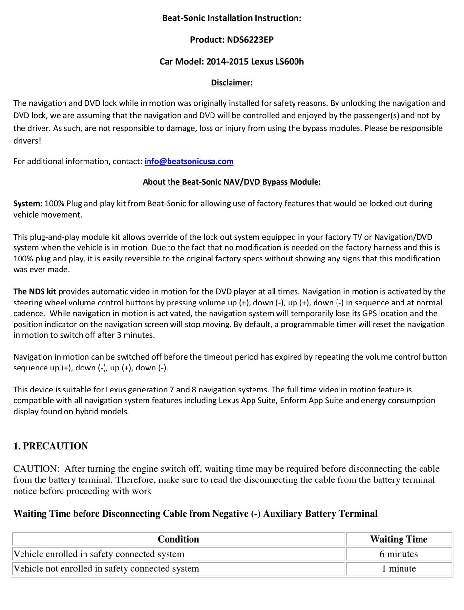 BEATSONIC NDS6223EP INSTALLATION INSTRUCTIONS MANUAL Pdf Download