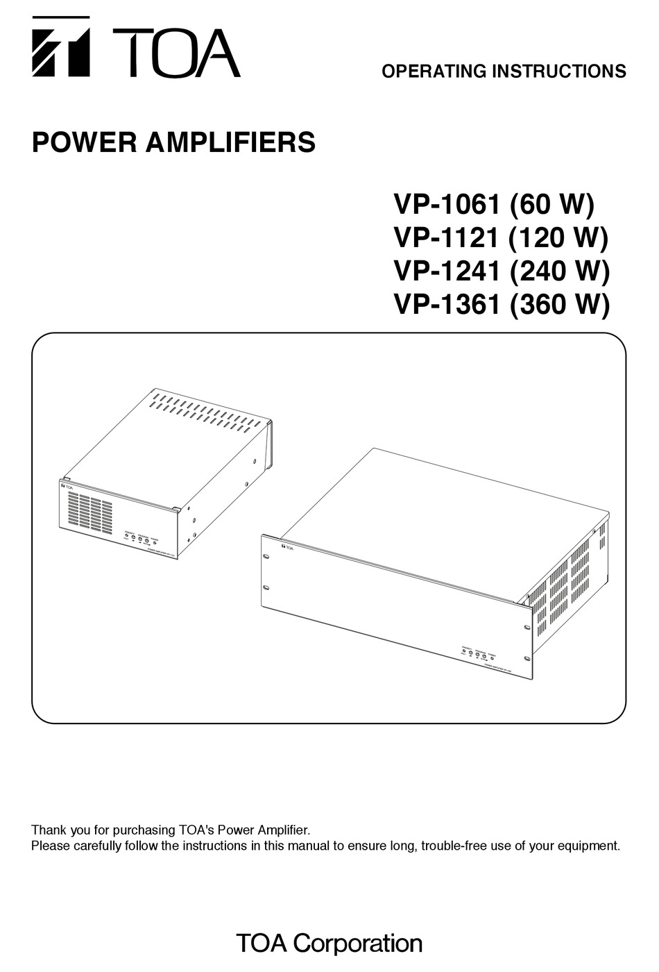 Toa Vp 1061 Operating Instructions Manual Pdf Download Manualslib