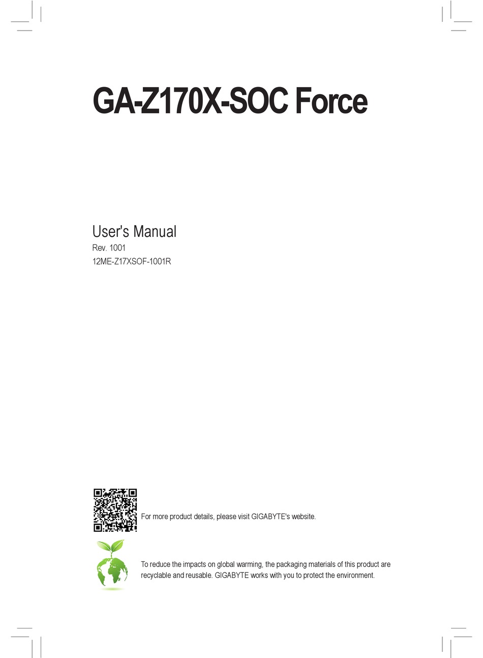 Gigabyte Ga Z170x Soc Force User Manual Pdf Download Manualslib