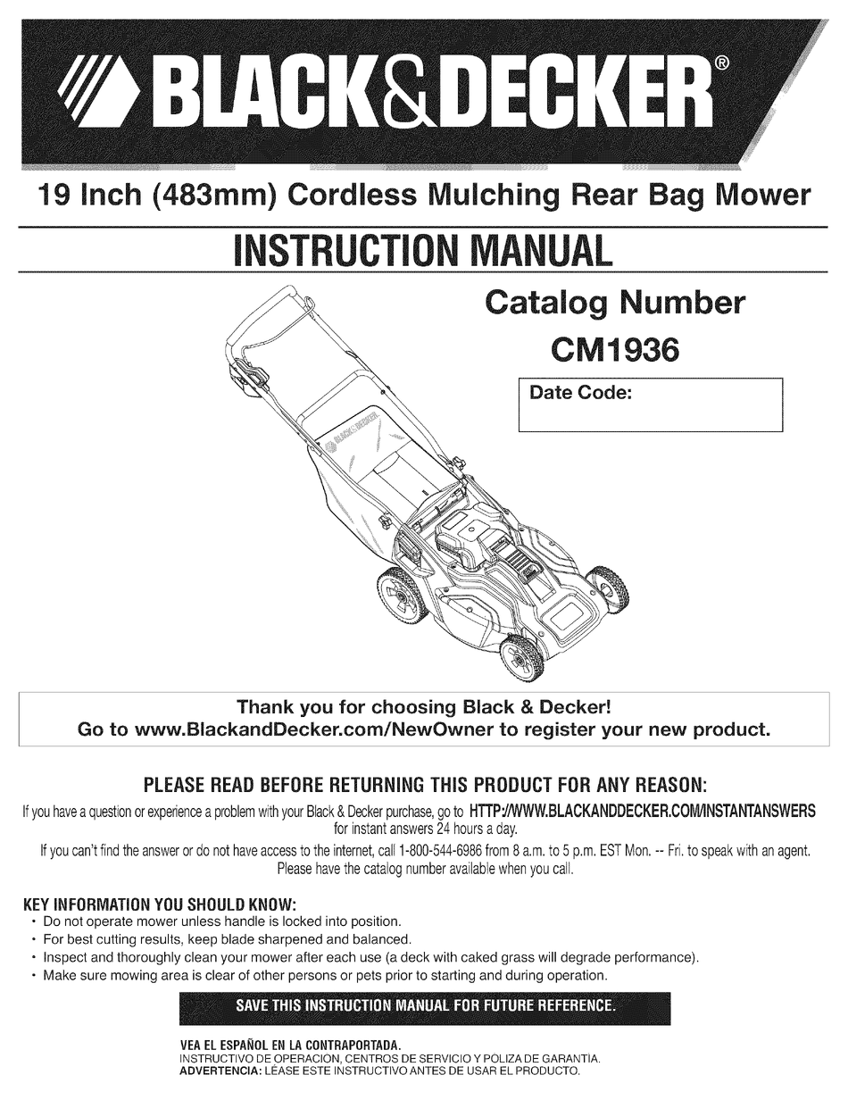 Black & Decker MM2000 Type 1 Parts Diagram for Mower