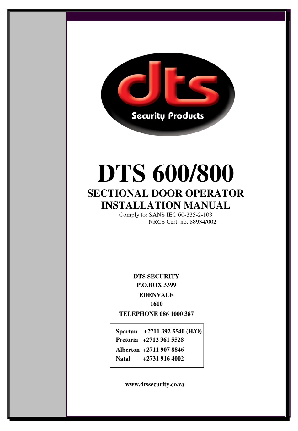 DTS 600 INSTALLATION MANUAL Pdf Download | ManualsLib