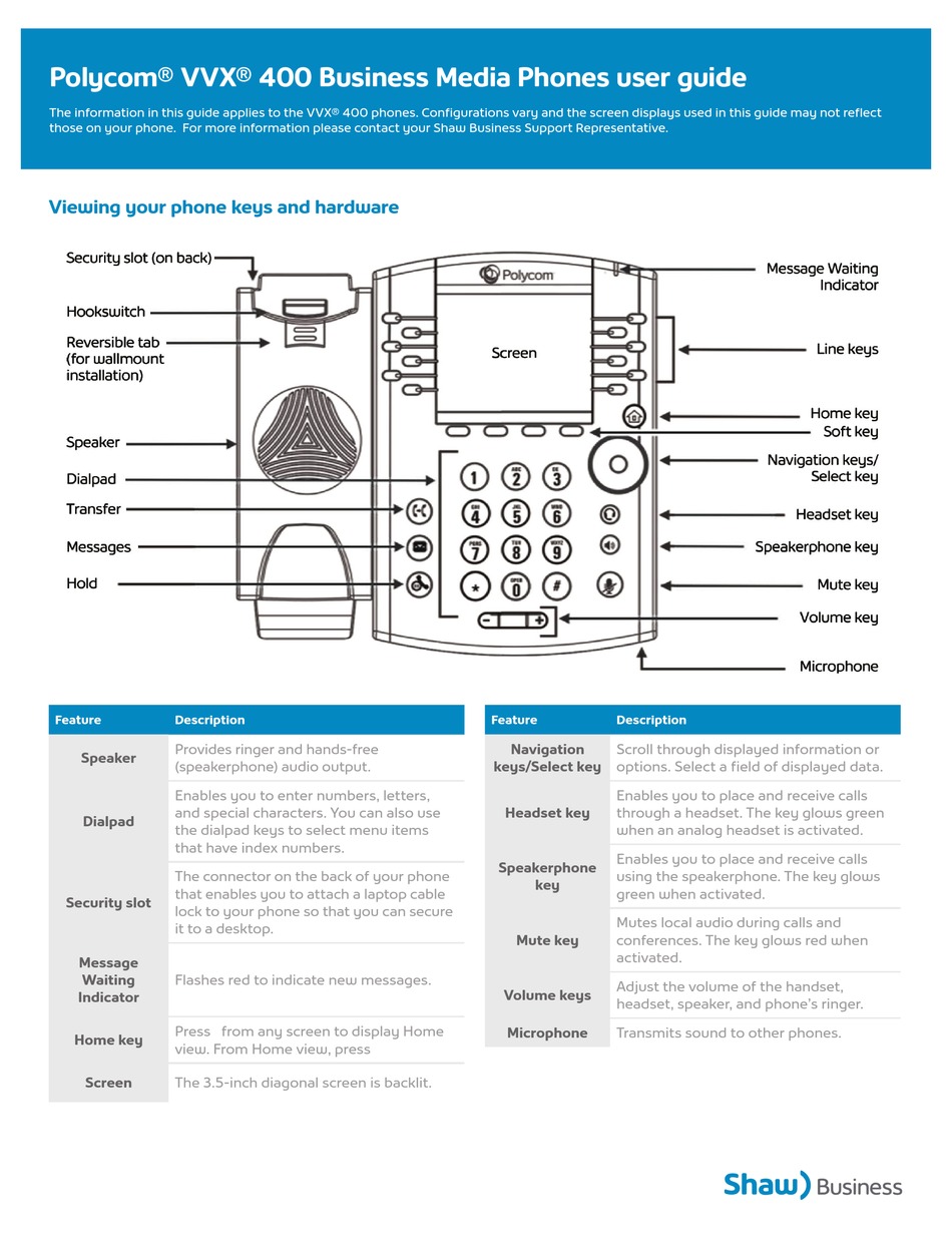 POLYCOM VVX 400 USER MANUAL Pdf Download | ManualsLib