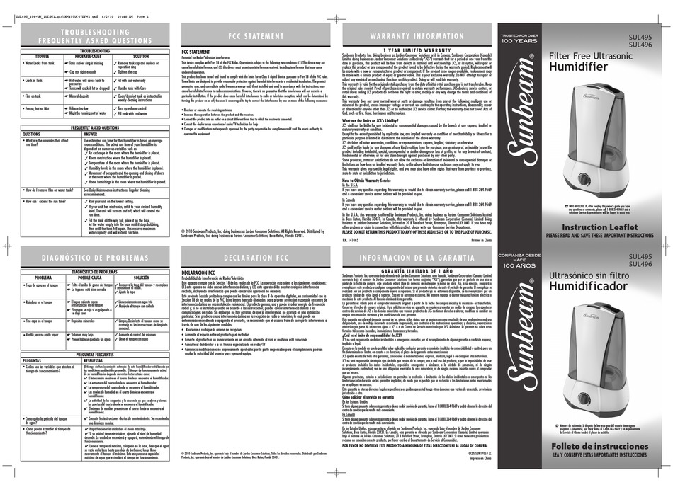 Sunbeam Sul495 Instruction Leaflet Pdf Download Manualslib