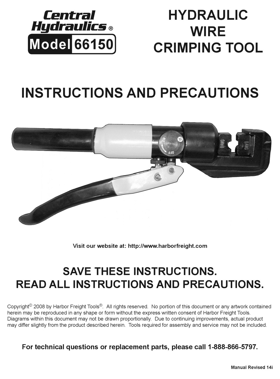 CENTRAL HYDRAULICS 66150 INSTRUCTIONS AND PRECAUTIONS Pdf Download