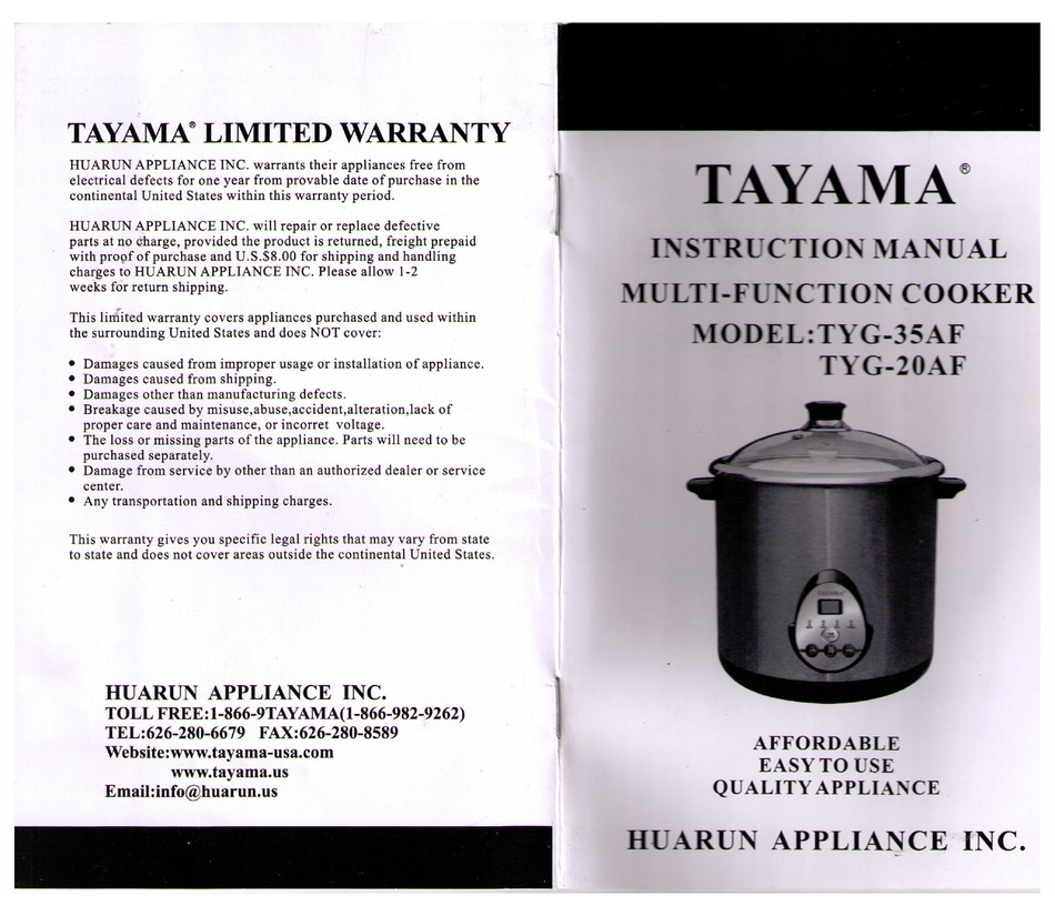 Tayama pressure cooker discount manual