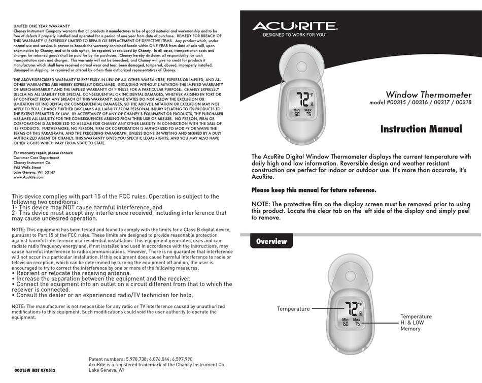 ACURITE 00315 INSTRUCTION MANUAL Pdf Download ManualsLib