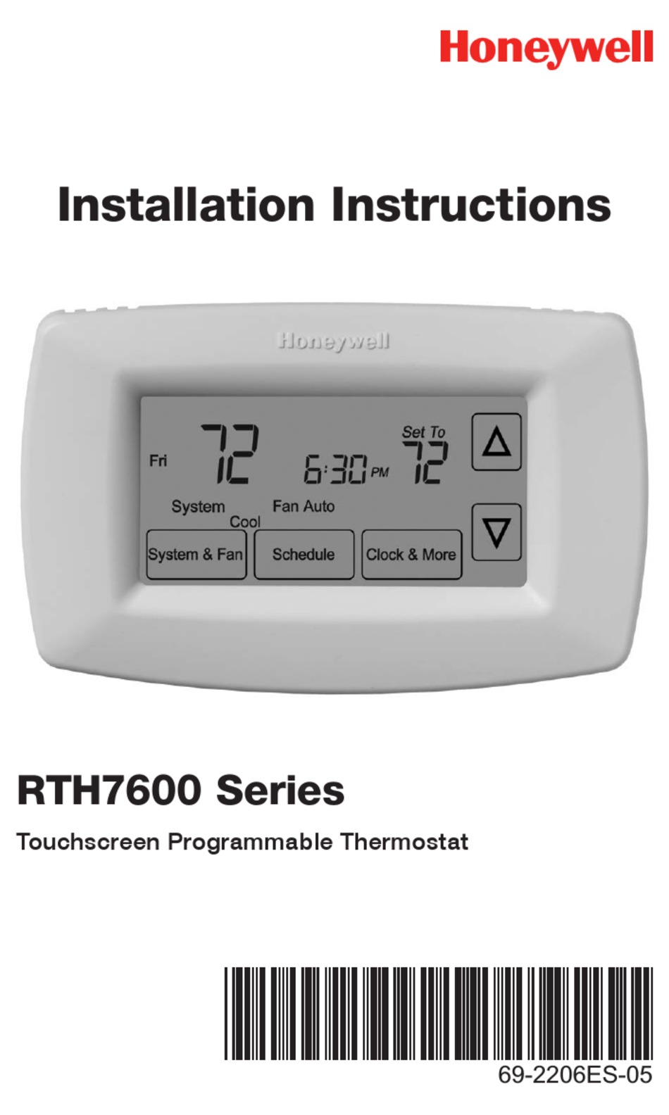 HONEYWELL RTH7600 SERIES INSTALLATION INSTRUCTIONS MANUAL Pdf Download