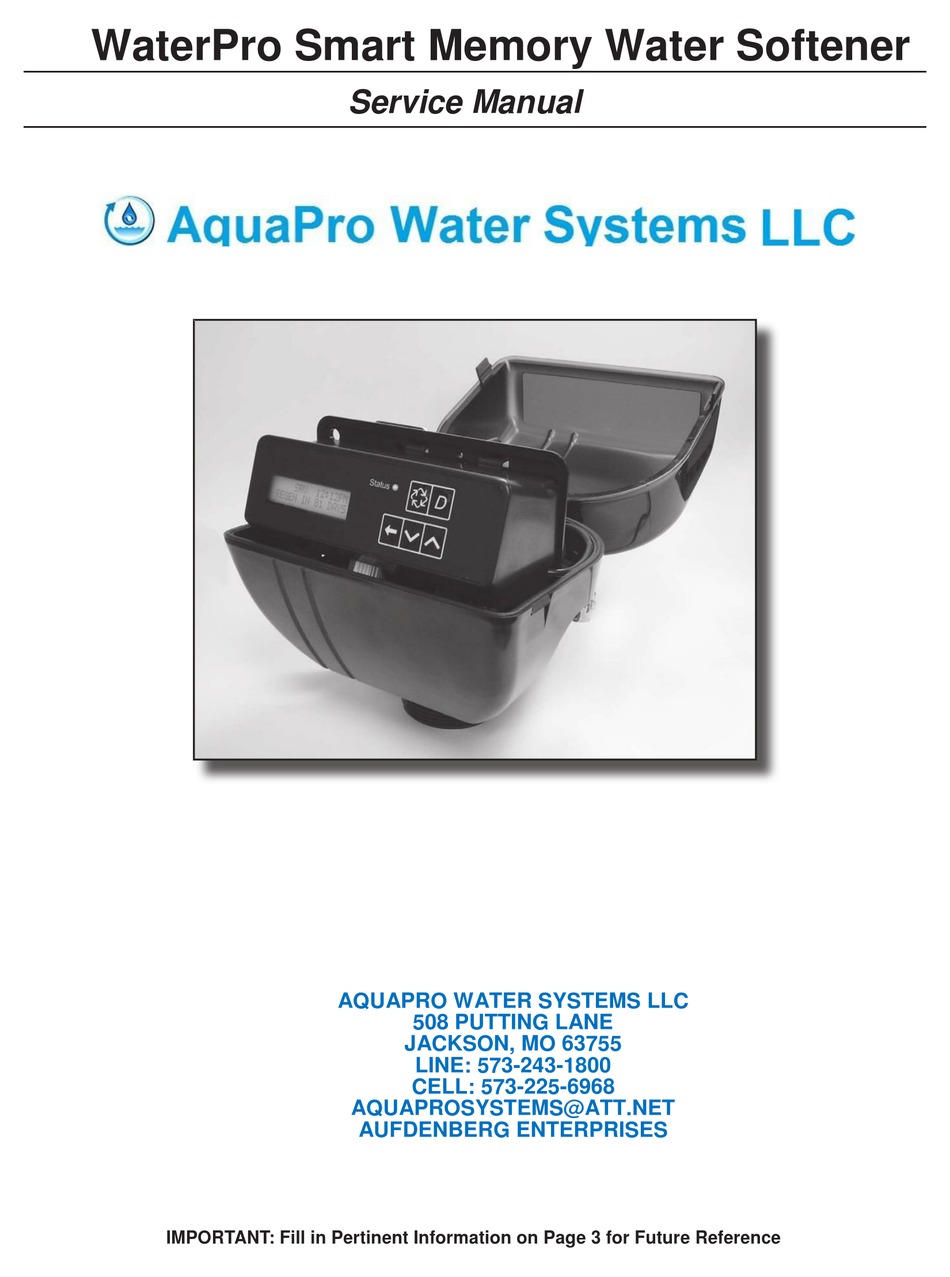 Aquapro Waterpro Service Manual Pdf Download Manualslib