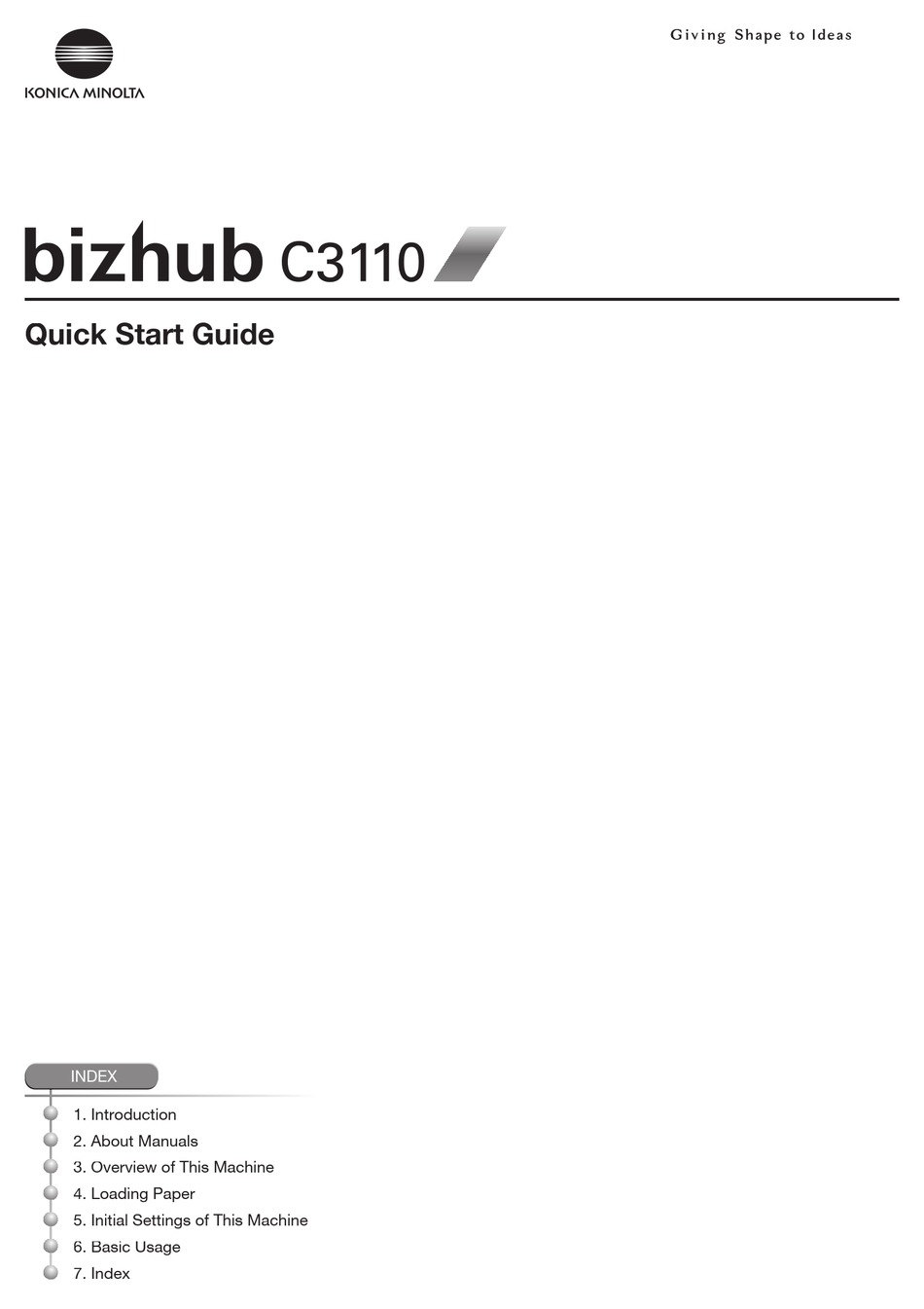 Konica Minolta Bizhub C3110 Quick Start Manual Pdf Download Manualslib