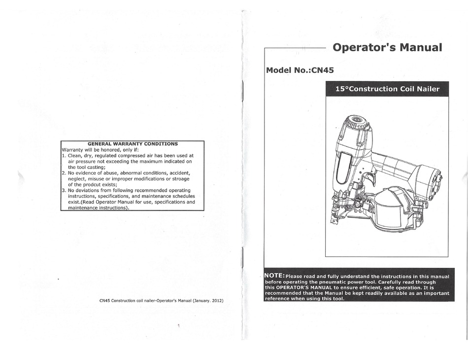 NAILFAST CN45 OPERATOR'S MANUAL Pdf Download | ManualsLib