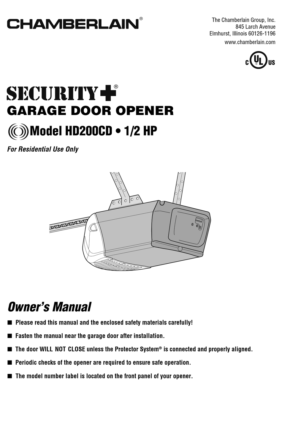 Chamberlain Security Garage Door Opener Manual