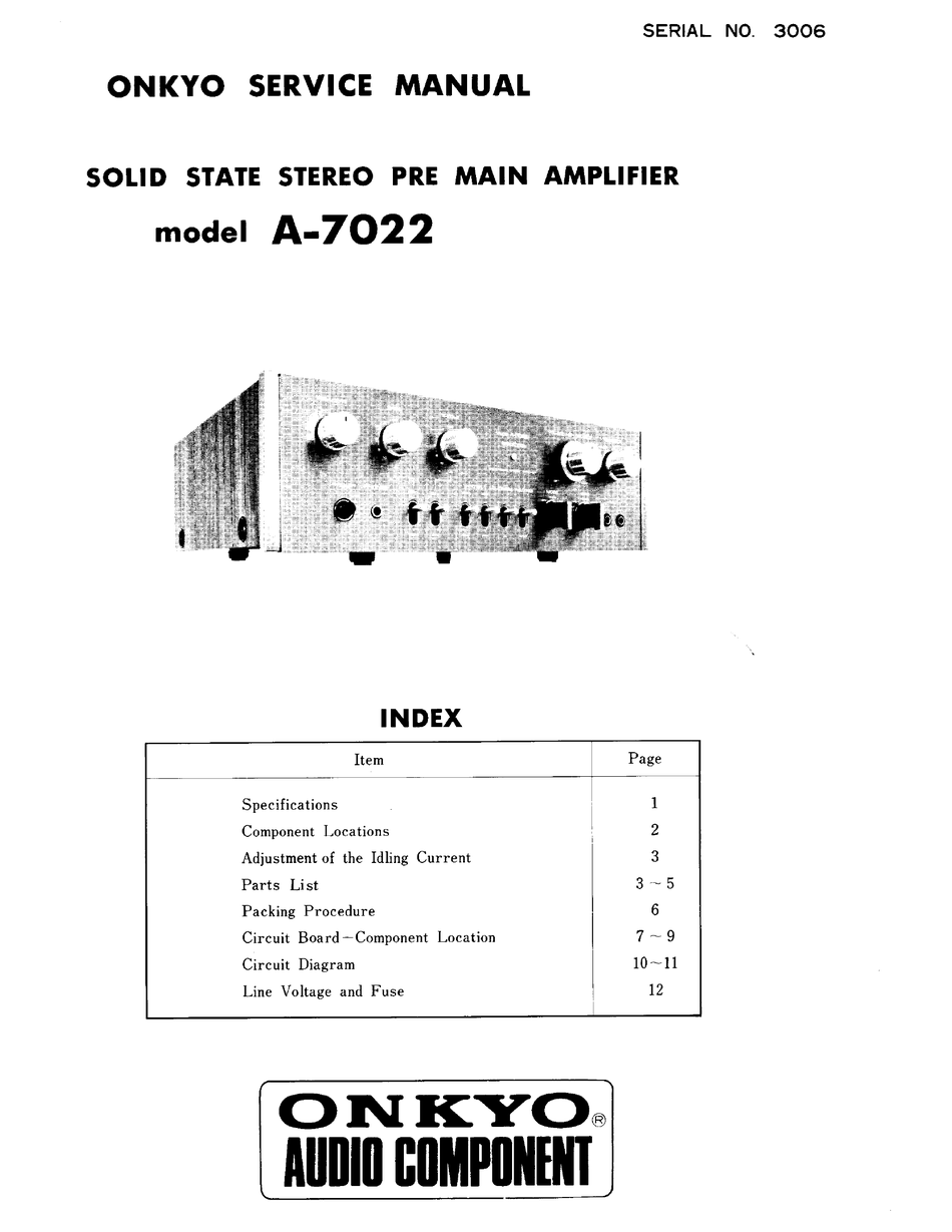 Onkyo A 7022 Service Manual Pdf Download Manualslib