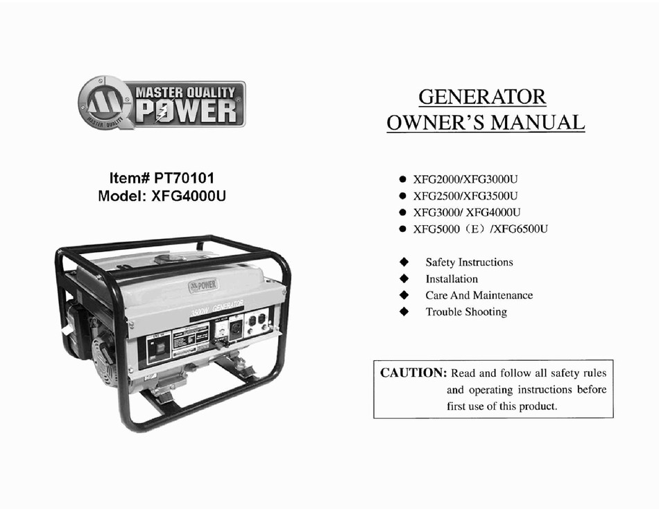 MASTER QUALITY POWER XFG2000 OWNER'S MANUAL Pdf Download | ManualsLib