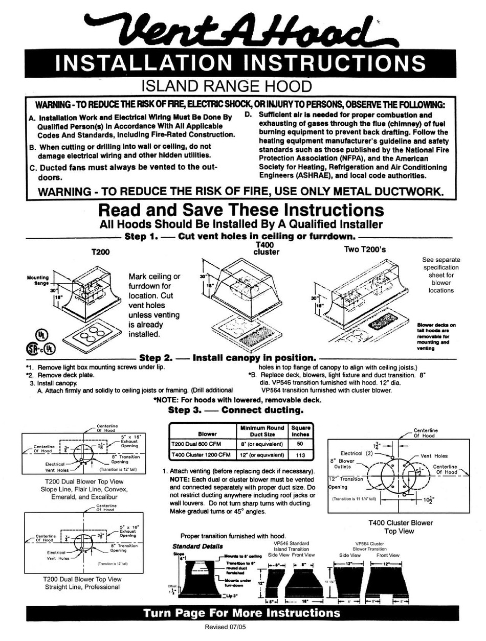 VENT-A-HOOD T400 INSTALLATION INSTRUCTIONS Pdf Download | ManualsLib