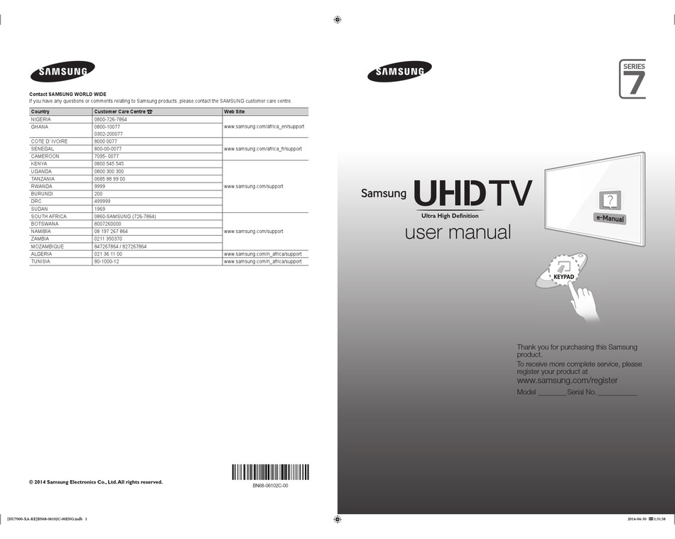 SAMSUNG UA55HU7000 USER MANUAL Pdf Download | ManualsLib