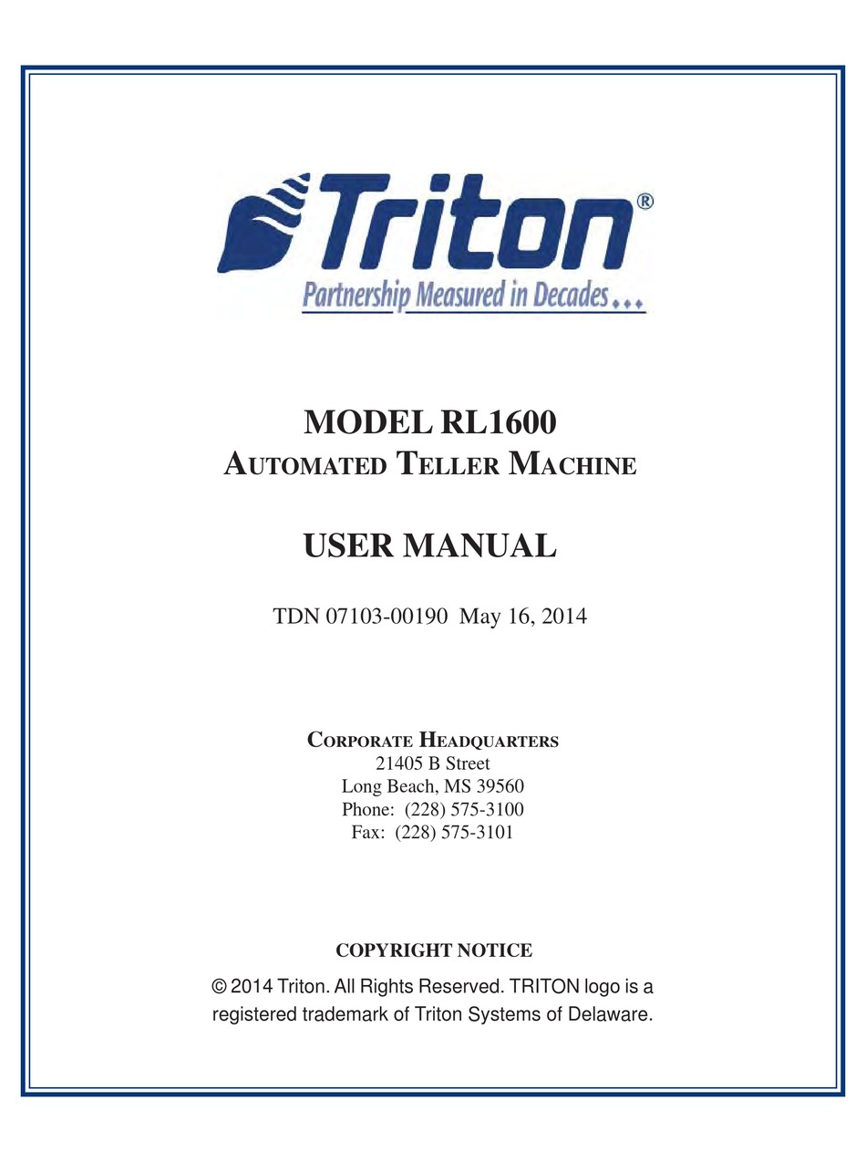 Triton Rl1600 User Manual Pdf Download Manualslib