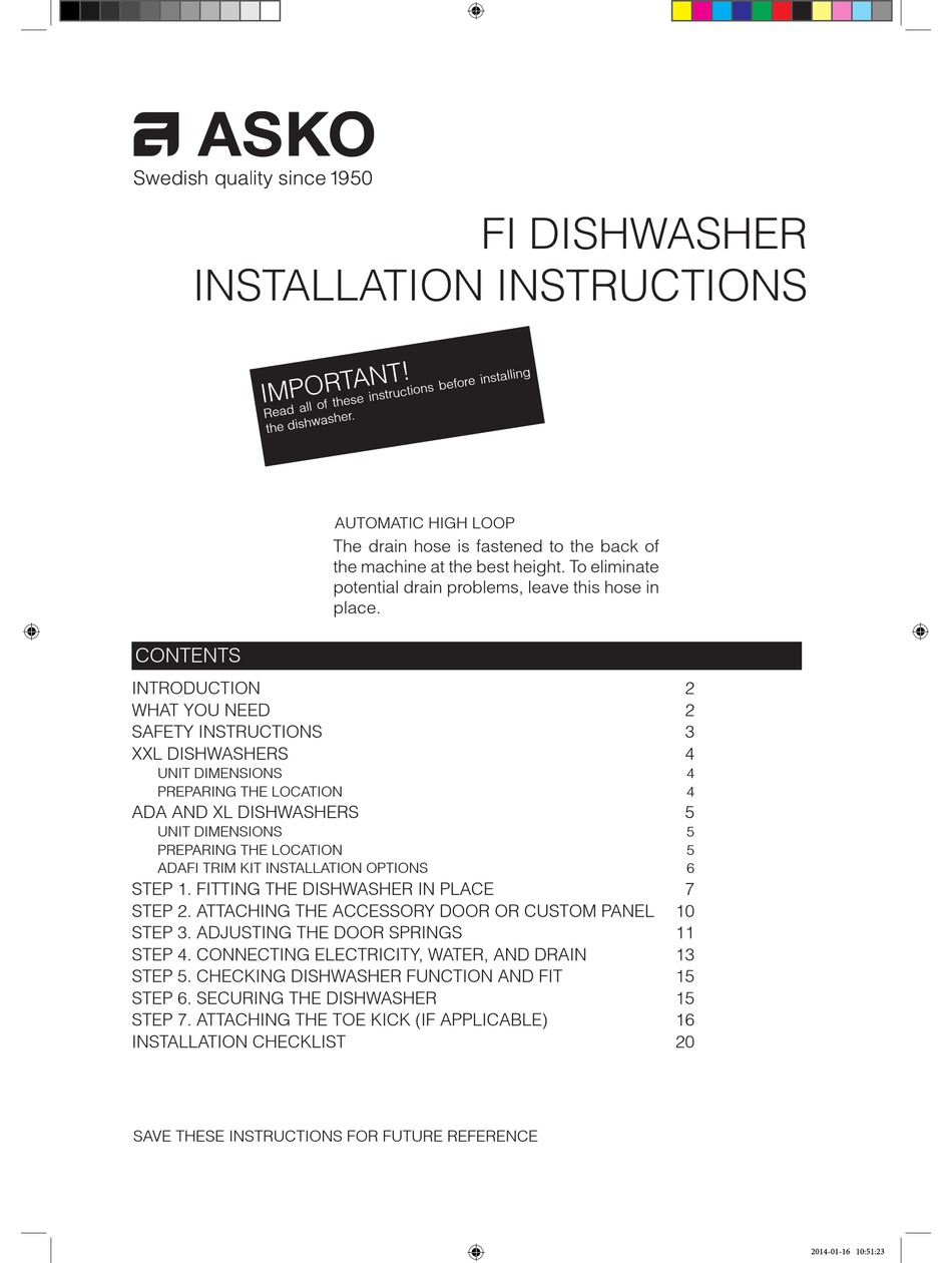 ASKO D5534XLFI INSTALLATION INSTRUCTIONS MANUAL Pdf Download ManualsLib