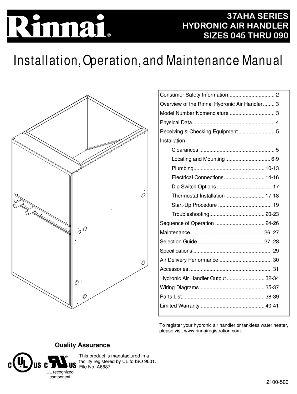 RINNAI 37AHA04508KA5 INSTALLATION, OPERATION AND MAINTENANCE MANUAL Pdf