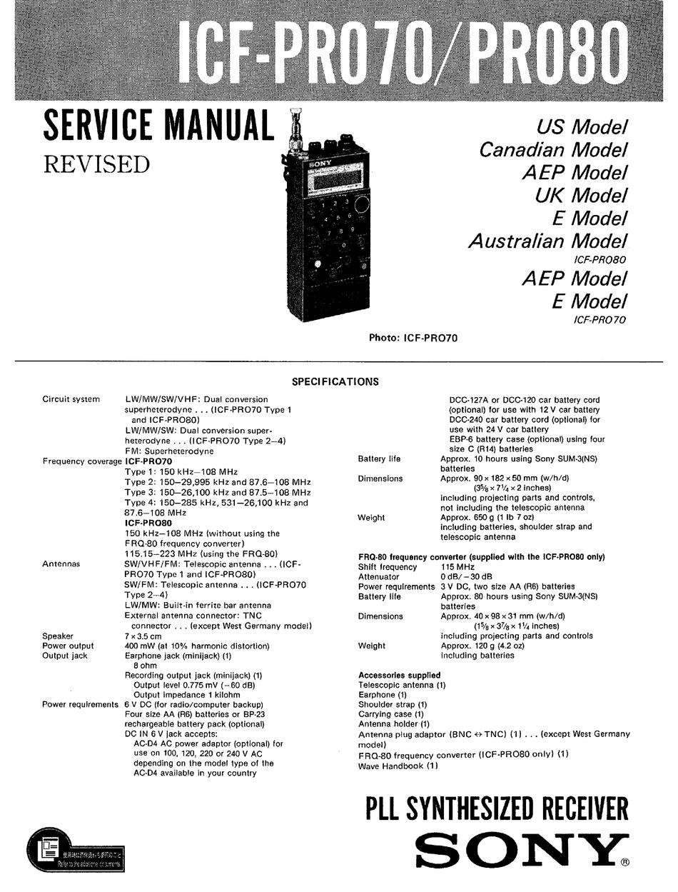 SONY ICF-PRO70 SERVICE MANUAL Pdf Download | ManualsLib