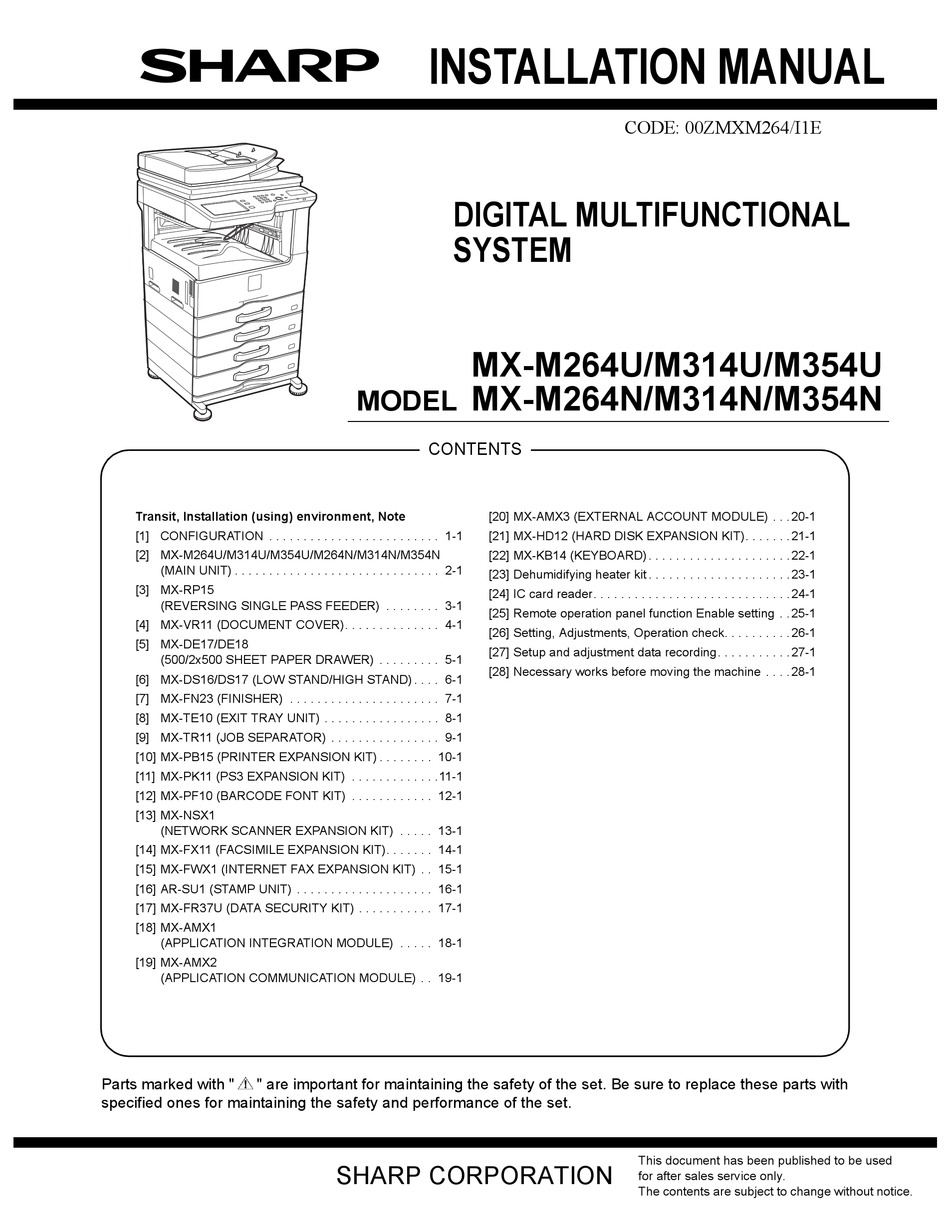 Sharp Mx M354n Installation Manual Pdf Download Manualslib
