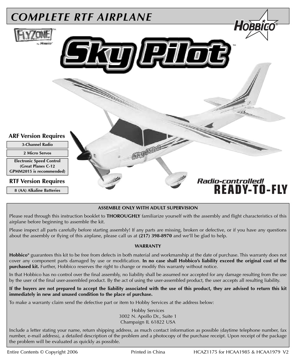 HOBBICO SKY PILOT INSTRUCTION MANUAL Pdf Download | ManualsLib