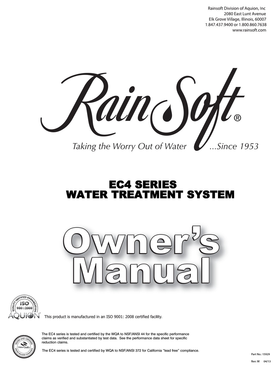 Rainsoft Water Treatment System Manual - Captions Save