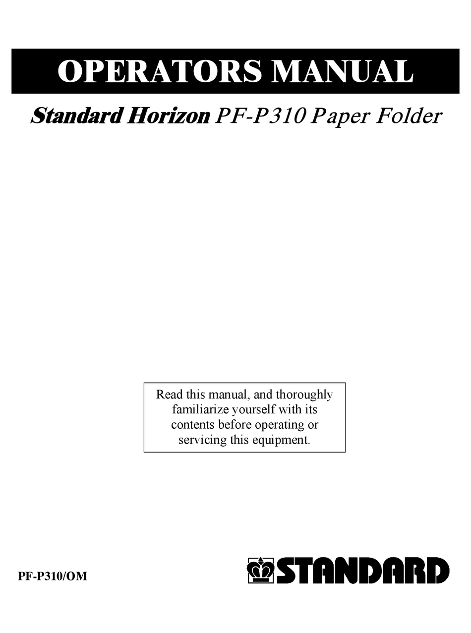 STANDARD HORIZON PFP310 OPERATOR'S MANUAL Pdf Download ManualsLib
