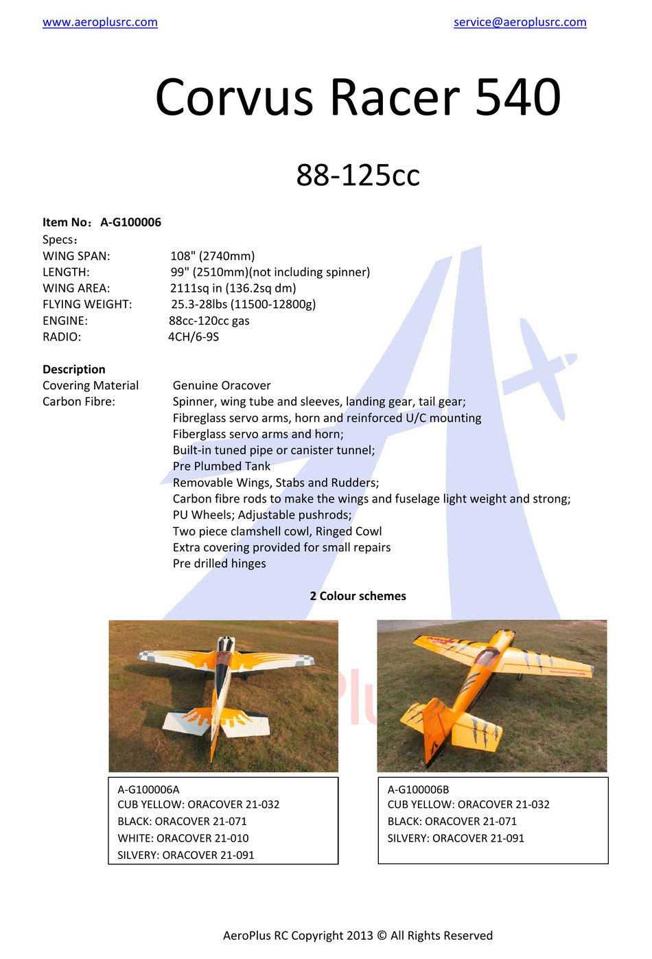 AEROPLUS CORVUS RACER 540 MANUAL Pdf Download | ManualsLib