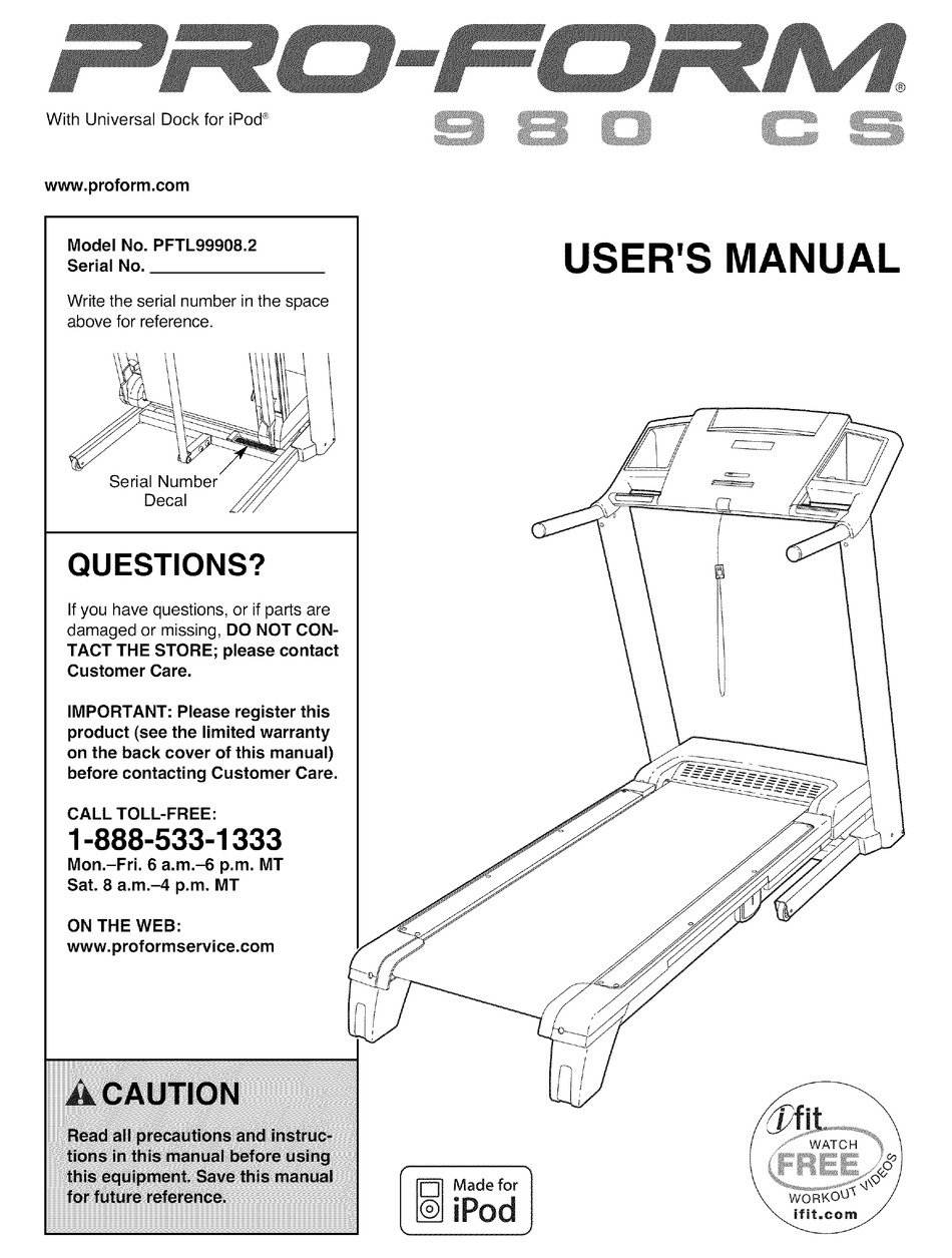 PRO FORM 980 CS USER MANUAL Pdf Download ManualsLib