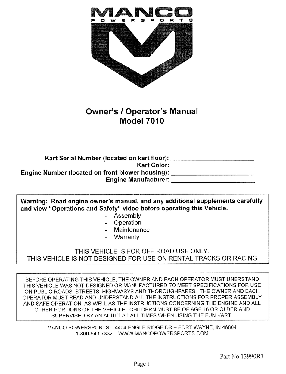 MANCO 7010 OWNER'S/OPERATOR'S MANUAL Pdf Download ManualsLib